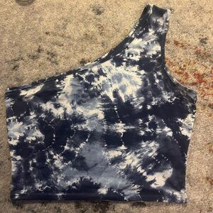 Peach Love California Blue Tie-Dye One-Shoulder Top